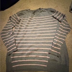 Poof! Women’s  Sweater in Gray and Pink Stripes large